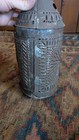 Antique Early Country Primitive Metal Tin Punched Lantern 14 5  Cleated