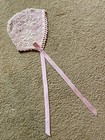 Vintage 40s Antique Infant Baby Newborn Bonnet Hat Lace Ivory Pink Irish Crochet