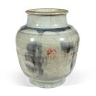 Asian Jar Vase Blue Decoration Crackled Grayish White Antique Old Chinese Korean