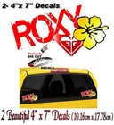 2 Roxy Surfboard Surfing 4  x7   Decals Vinyl Car Bumper Sticker Hibiscus Decal