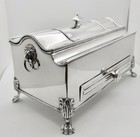 C1830 Sheffield Plate Double Inkstand  standish twin Glass Inkwells Lion Handles