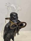 Vintage Petites Choses Bird Sculpture Cast Metal 5  Figure With Fluted Vase  
