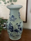 Antique Chinese 19th Century Celadon Blue And White Vase 19      48cm Tall Chipped