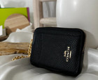 Coach Signature Canvas Zip Card Case With Leather Trim     Gift Box Included  Nwt