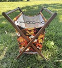 Vtg Mcm Knitting Sewing Caddy Crochet Yarn Basket Folding Wood Frame 60   s Floral