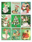 Set Of 9 Vintage Retro 1950 s Green Christmas Collage Stickers - Just Cut   Use 