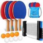Ping Pong Paddle Set - 4 Rackets  8 Balls  Retractable Net   Storage Bag - Table