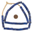 Russian Blue Glass Beads 7mm Ethiopia African Cylinder Large Hole 26 Inch Strand