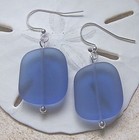 Blue Sapphire Cultured Sea Glass Handmade With Silver Drop Earrings