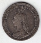 1891 Great Britain Three 3 Pence Queen Victoria Sterling Silver World Coin