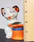 Vintage Winking Dog With Hat Toothpick Holder Japan Glossy Mini Vase Lusterware
