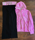Victoria s Secret Pink Leopard Campus Hz Hoodie   Bling Flare Pants Set L Or Xl