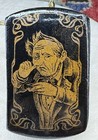 Antique Papier Mache Snuff Box Black Lacquer Gold Gentleman Scholar Figural
