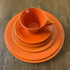 Vintage 6 Pc Harlequin Place Setting In Original Red   4 Plates Cup saucer
