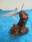 Beautiful Blue Shark W Burlwood Elegant Statue Figure Figurine Signed John Perry