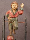 Antique Estate Cast Iron Still Coin Bank Boy On Ball Trapeze Mechanical Spinning