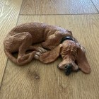 Vintage Sleeping Bloodhound Dog Figurine Brown Long Ears Hound Paperweight Decor
