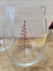 New Set 4 Clear Crystal Stemless  Christmas Gold Holiday Tree Red Wine Glasses