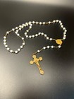Antique Catholic Rosary Opalescent Glass Beads Gold Tone Crucifix Mary Medal
