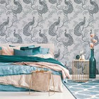 Reusable Plastic Wall Stencil Template 23 2x37 4    Seamless   Peacock Chinoiserie