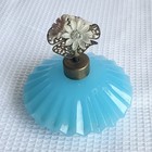 Vintage Irice Blue Glass Perfume Bottle With Ormolu Filigree Top   Flowers