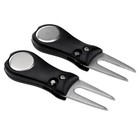 2pcs Golf Ball Putting Green Divot Fork Pitch Mark Switchblade Repair Tool Black