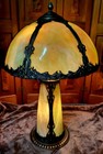 Antique Art Nouveau Slag Glass Table Lamp With Lighted Base