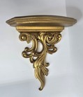  70s Syroco Hollywood Regency Wall Sconces Shelf W plate Grooves gold Scroll Vtg