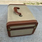 Vintage Hard Case Travel Cosmetic Train Luggage Vanity Beige W Brown Banding