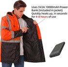Ansi Class 3 Heated Safety Jacket - Parka Style - Orange Material 3m Reflective