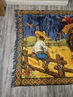 Vintage Western Cowboy Riding Bronco Rug Tapestry Mcm Colorful 68  48 Rodeo 