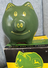 John Deere Ceramic Piggy Bank Stoneware Smiling Pig Green Yellow New