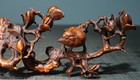 8  Old Chinese Boxwood Carving Feng Shui Teapot Flower Bird Statue
