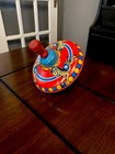Vintage Ohio Art Metal Spinning Top Wood Handle Litho Tin Toy Zebra Circus 5   