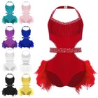 Kid Girls Bodysuit Cutout Costume Sleeveless Jumpsuit Tumbling Dance Tulle Latin