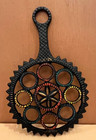 Vtg  Jzh Cast Iron Trivet Hot Plate Hex T- 9 Kitchen  Decor Red Blue Gold Read