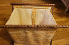 Vtg Mcm Knitting Sewing Magazine Craft Yarn Caddy Basket Bag Folding Wood Frame
