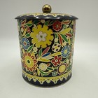 Vintage Daher Tin Metal Retro Mod Floral Container 6    Made In England Color Lid
