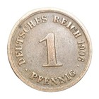 1906 F Germany 1 Pfennig Old Copper Coin Km 10