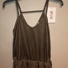 Nwt Womens Sleeveless  Free People Movement Beige Romper Faux Suede Jumpsuit Sm