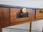 Antique Rustic Wood Art Deco Campaign Desk Table With Drawers  glass Front  F98