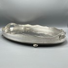 Extra Large Antique Silver Plated Gallery Butler Serving Tray Bun Feet Cocktail