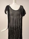 Full Length Flapper 1920   s Black Silk Chiffon Dress W Jet Beading