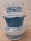 Pyrex Horizon Blue Casserole Dish Set W  Lids 473 474 475 Euc