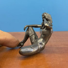 Miniature Woman Copper Figurine - Seated Female Metal Statue