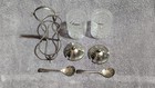 Vintage English Silver Plate Double Condiment Jam Server Glass Jars Spoons Caddy