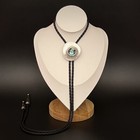 Vintage Silver Irregular Round Natural Abalone Shell Bolo Tie Western Necklace
