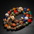 Unique Tibetan Old Agate Dzi Multiple Totems Beads Long Necklace J0624