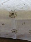 Vintage Linen Table Square Tan Embroidery   Cutwork Cottage Farmhouse Kitchen
