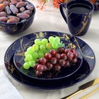 16 Piece Porcelain Dinnerware Set In Dark Blue With Gold Veining  Fine Marble 